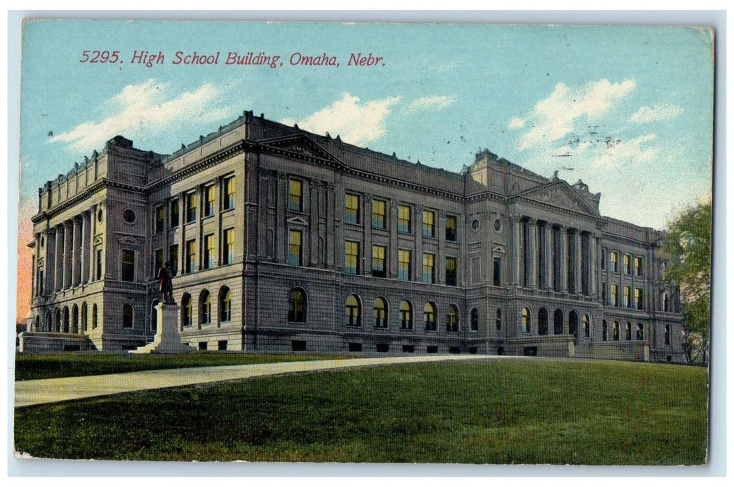 1912 High School Building Exterior Monument Omaha Nebraska NE Posted Postcard