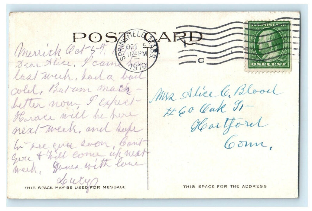 1910 New City Library Building Springfield Massachusetts MA Antique Postcard