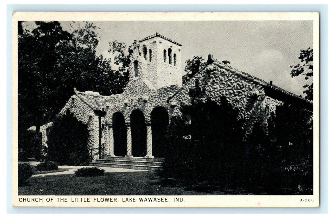 Church of Little Flower Lake Wawasee Indiana Warsaw Vintage Antique Postcard