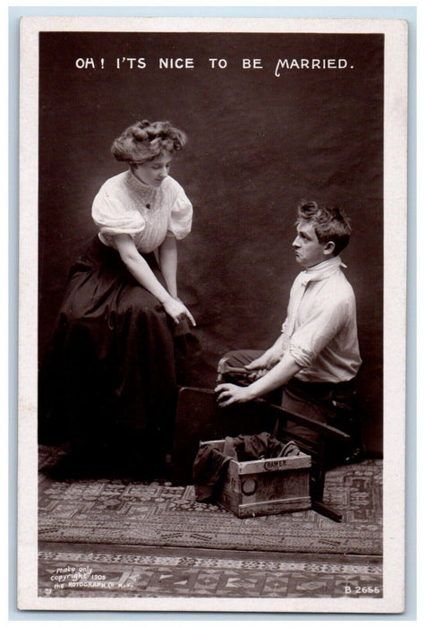 1909 Anti-Marriage Rotograph Husband Wife Humor RPPC Photo Postcard