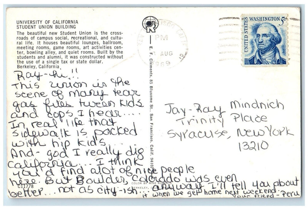 1969 University California Student Union Building Exterior Berkeley CA Postcard
