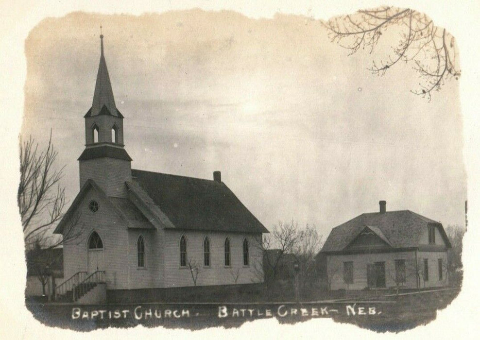 Baptist Church Battle Creek Nebraska RPPC Photo 1906 Vintage Antique Postcard