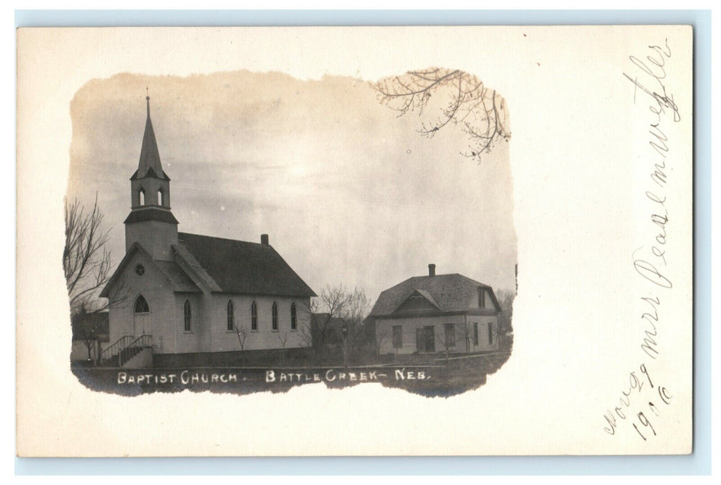 Baptist Church Battle Creek Nebraska RPPC Photo 1906 Vintage Antique Postcard