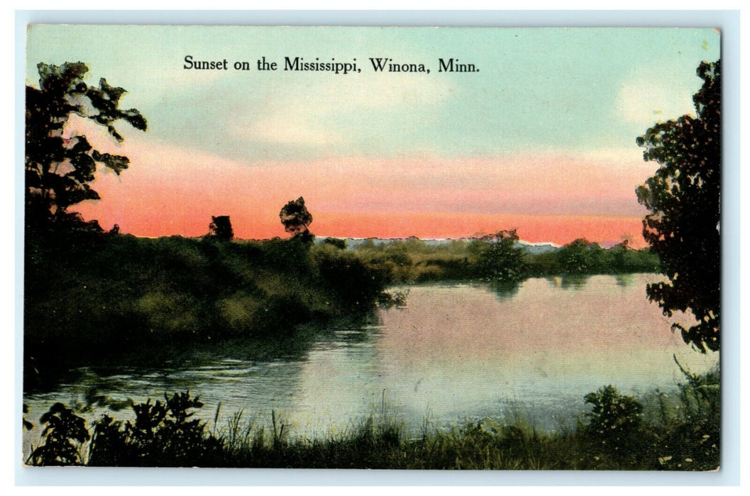 Sunset on the Mississippi Winona Minnesota Unposted Vintage Antique Postcard