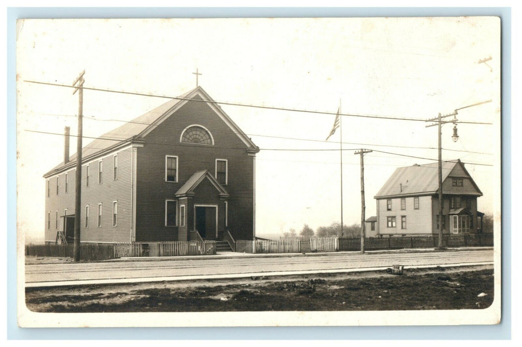 1918 Church Cross American Flag Towanda Pennsylvania PA RPPC Photo Postcard