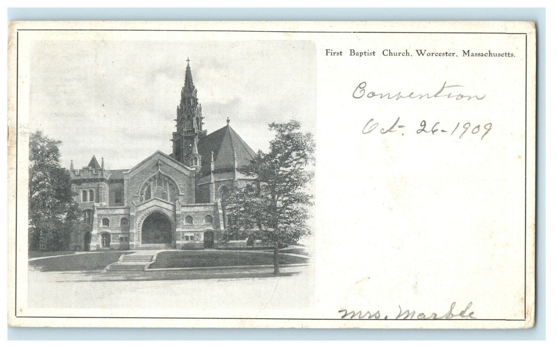 1909 First Baptist Church Worcester Massachusetts MA Posted Antique Postcard