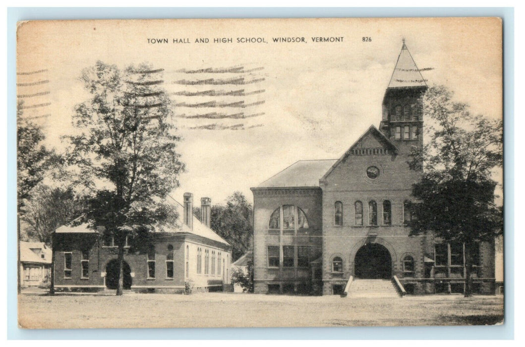 1941 Town Hall and High School, Windsor Vermont VT Posted Postcard