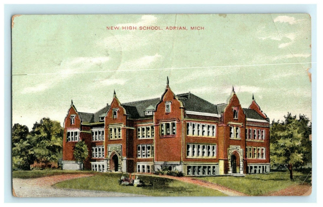 1912 - New High School Adrian Michigan Vintage Antique Postcard