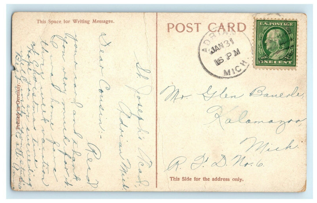 1912 - New High School Adrian Michigan Vintage Antique Postcard