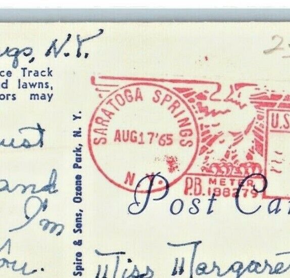 1965 Saratoga Race Track Grass Covered Lawns Saratoga Springs New York Postcard