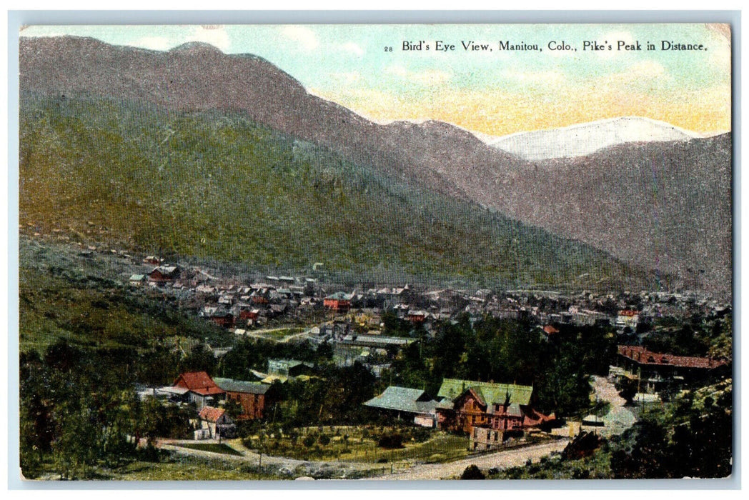 c1910 Bird's Eye View Pike's Peak Manitou Colorado CO Antique Postcard