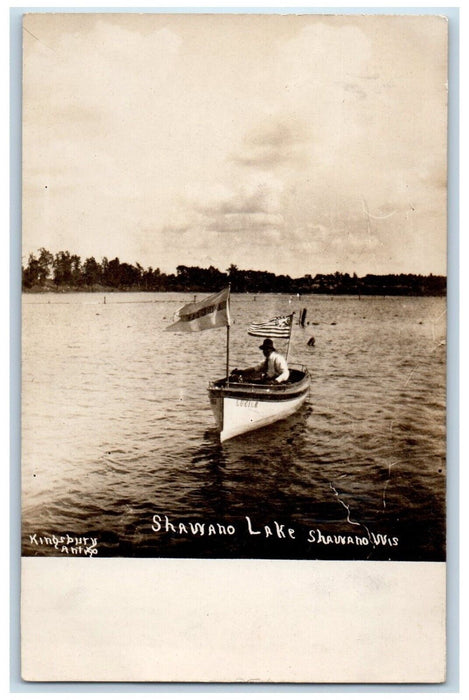 1907 Boat Lucile On Shawano Lake Kingsbury Wisconsin WI RPPC Photo Postcard
