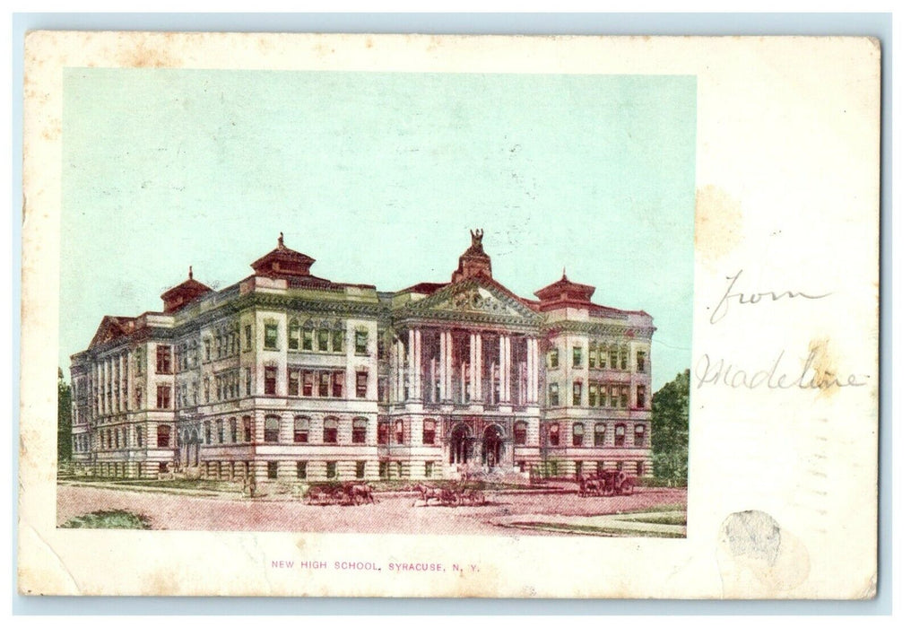 1905 New High School Building Street View Syracuse New York NY Antique Postcard