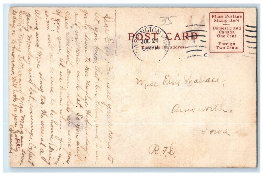c1905 Second UP Church Scene Street Washington Iowa IA Posted Antique Postcard
