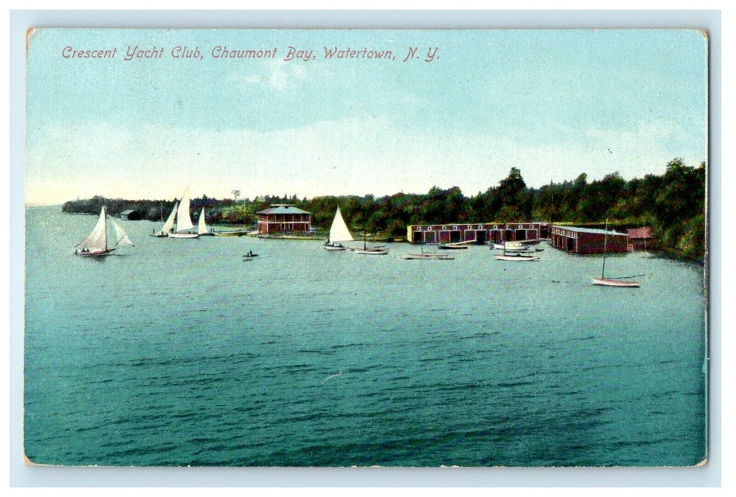 1910 Crescent Yacht Club Chaumont Bay Watertown New York NY Antique Postcard