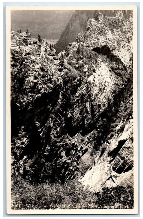 c1920's Walt's Wiggle West Rim Trail Zion National Park UT RPPC Photo Postcard