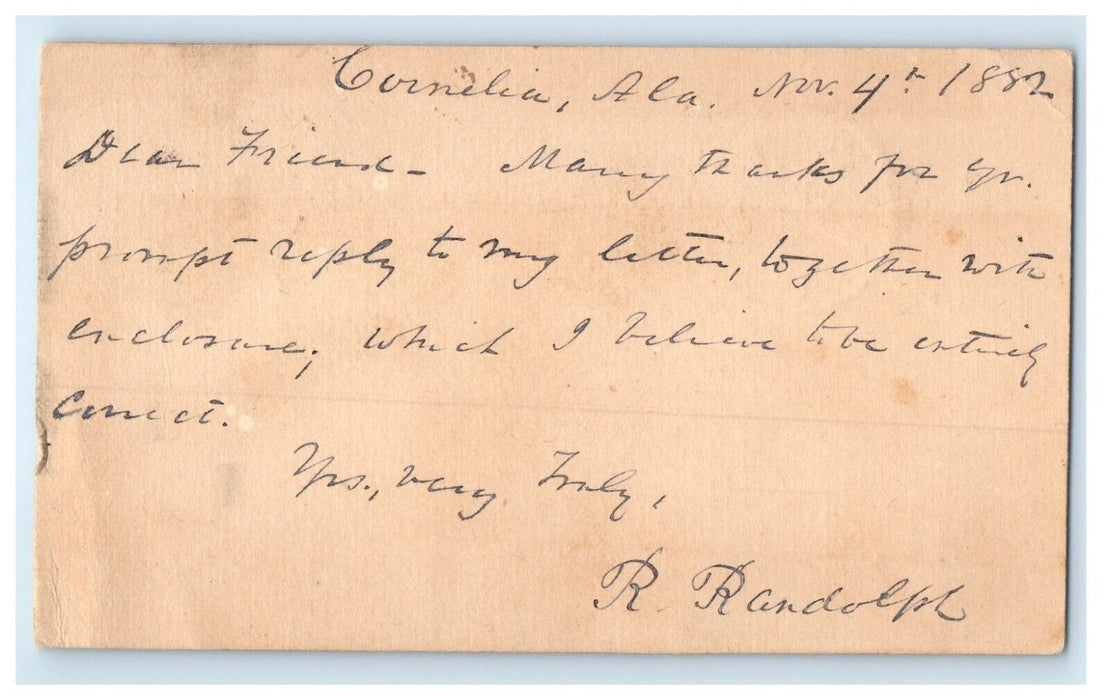 1882 University Alabama President Burwell Lewis Tuscaloosa AL Postal Card