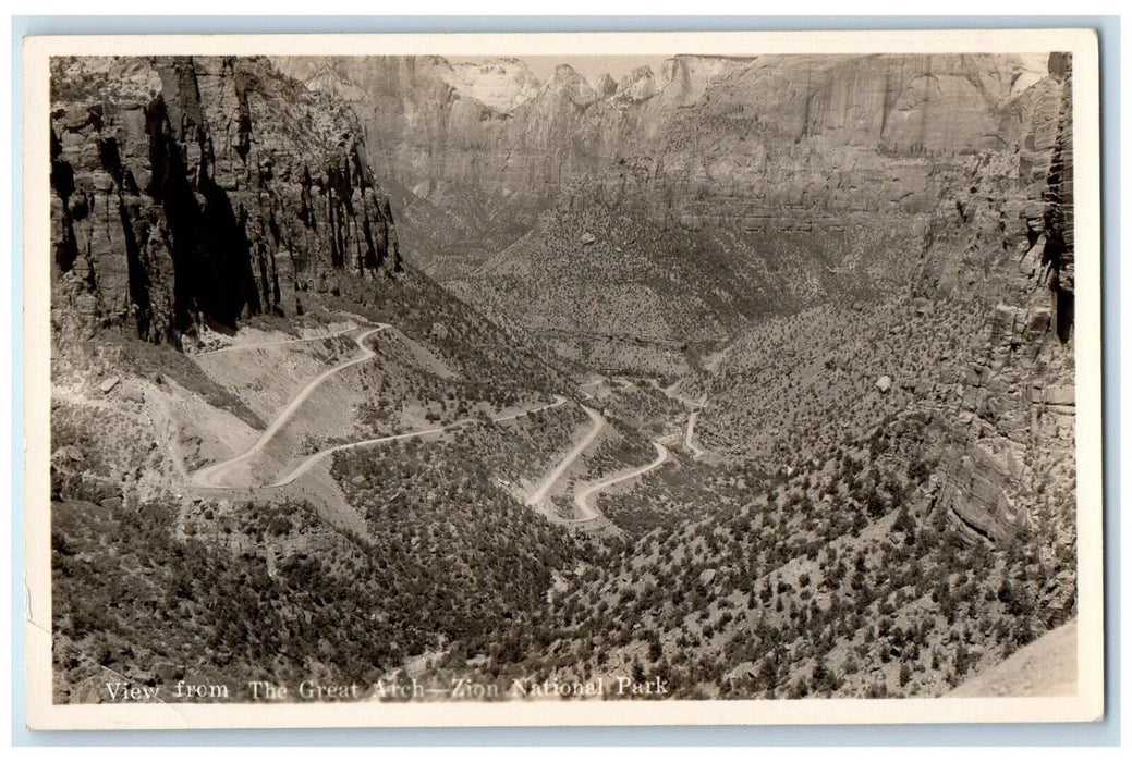 c1920's View From The Great Arch Zion National Park Utah UT RPPC Photo Postcard