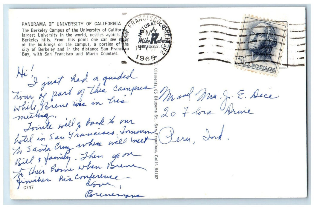 1965 Panorama University Berkeley Campus San Francisco Bay California Postcard