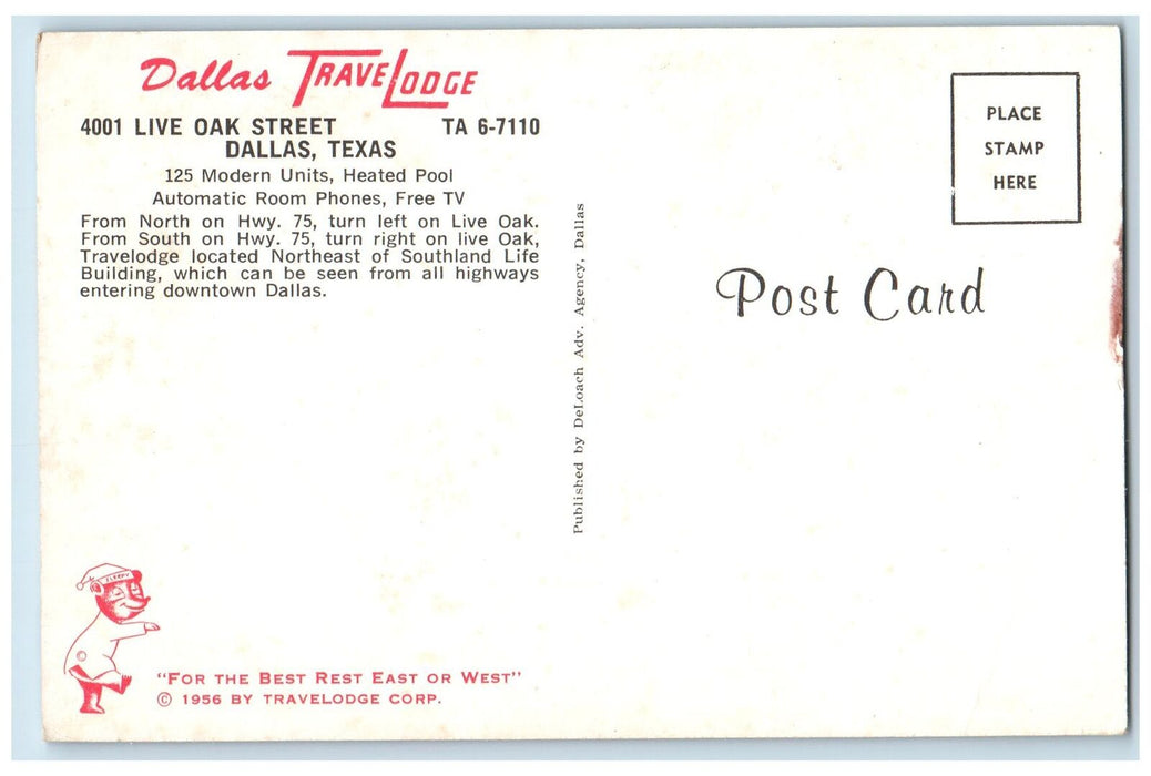c1950 Dallas Travel Lodge Live Oak Street Restaurant Entrance Texas TX Postcard