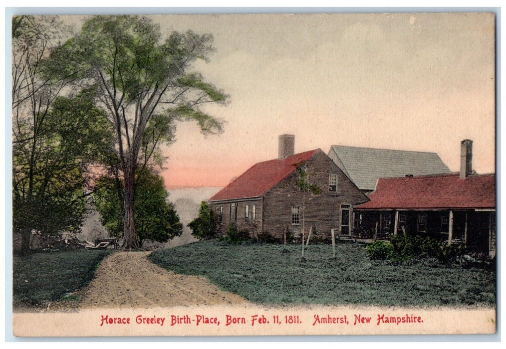 c1910 Horace Greeley Birth-Place House Field Amherst New Hampshire NH Postcard