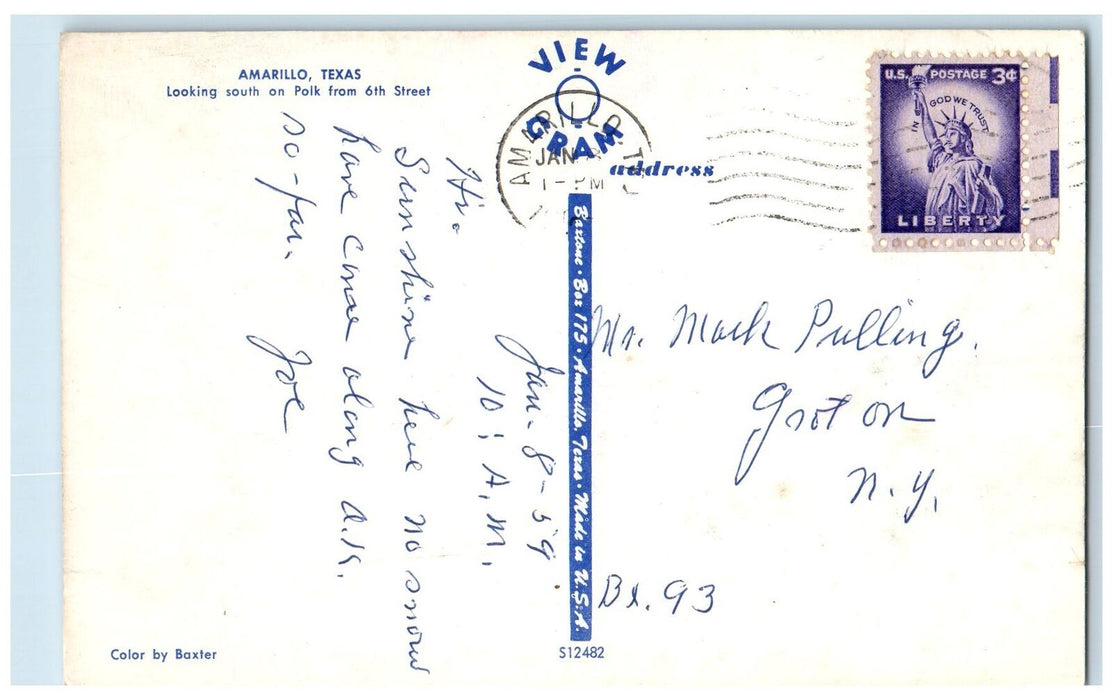 1960 Looking South On Polk From 6th Street Amarillo Texas TX Posted Car Postcard
