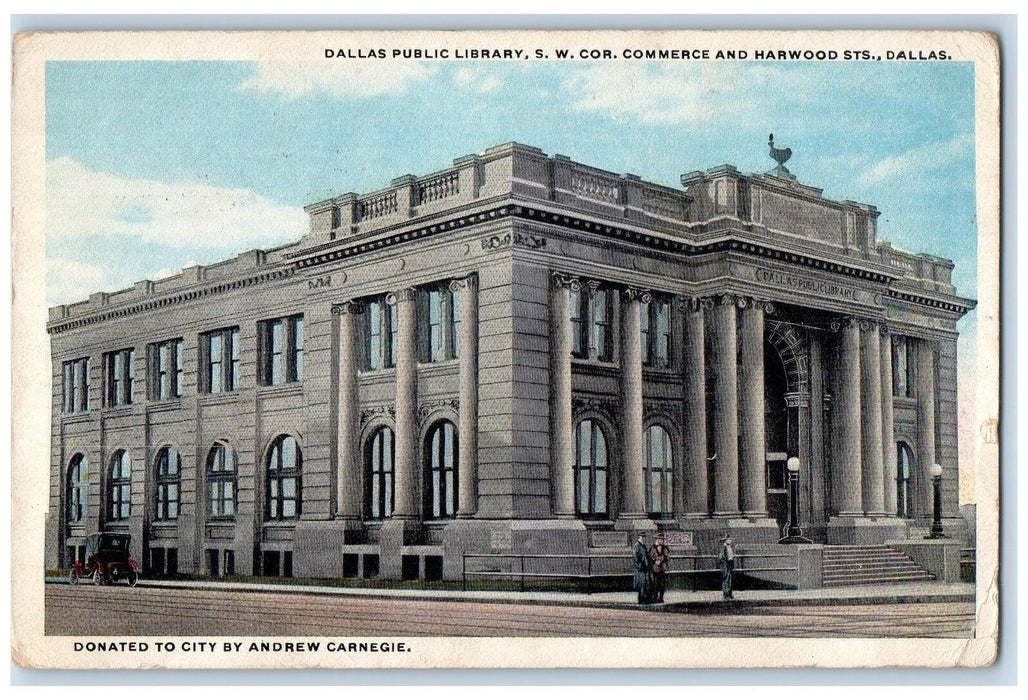 1916 Dallas Public Library S.W Cor. Commerce Harwood Texas TX  Exterior Postcard