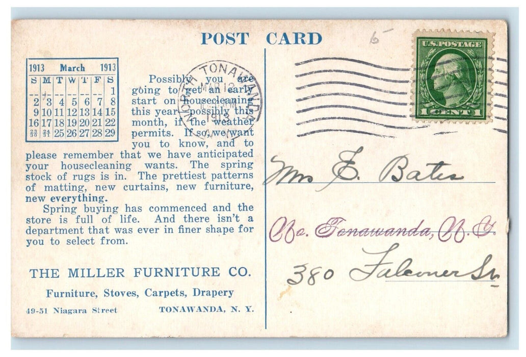 1913 Living Room Interior Miller Furniture Co. Advertising Calendar Postcard