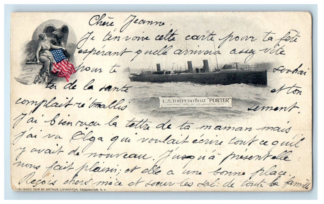 1903 US Torpedo Boat Porter Ship Steamer PMC Posted Antique Postcard