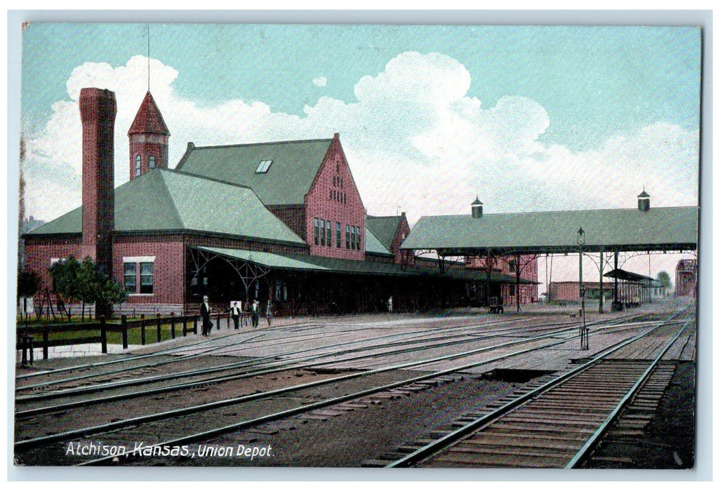 c1950's Union Depot Train Station Railroad Passenger Atchison Kansas KS Postcard