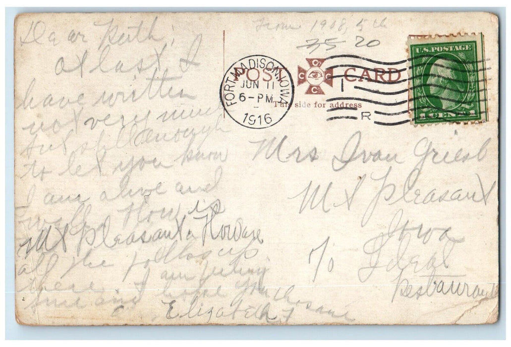 1916 St. Mary's Catholic Church Fort Madison Iowa IA Posted Antique Postcard