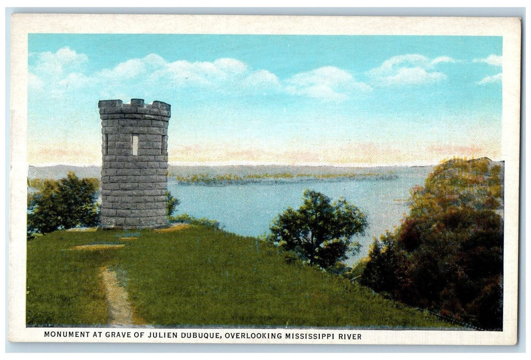 c1950's Monument Grave Of Julien Dubuque Mississippi River View Iowa IA Postcard