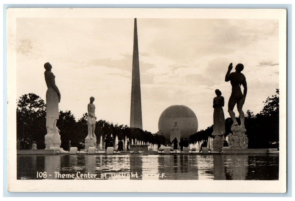 1940 Theme Center At Twilight New York World's Fair NYWF RPPC Photo Postcard