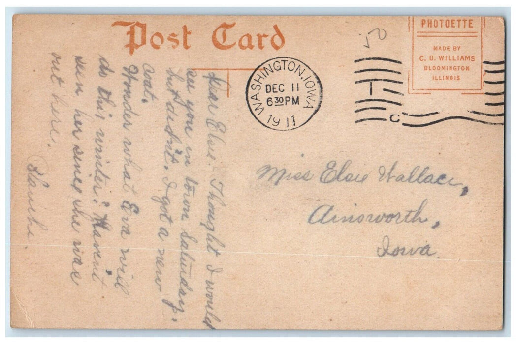 1911 View Of City Park Pavilion Washington Iowa IA Posted Antique Postcard