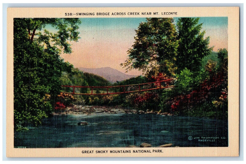Swinging Bridge Across Creek Mt. Leconte Great Smoky Mts. National Park Postcard