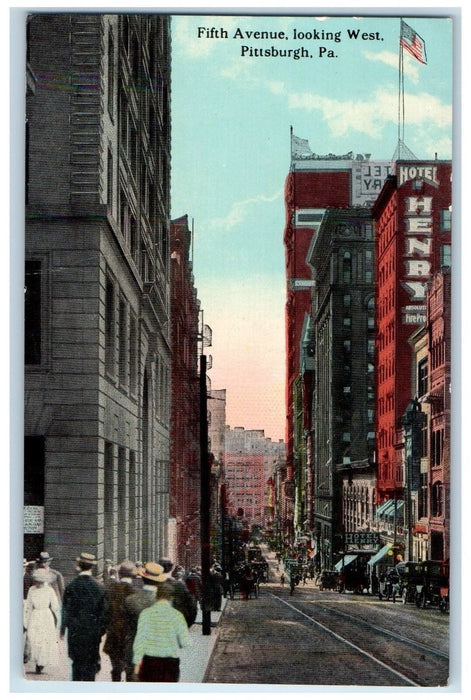 c1950 Fifth Avenue Establishment People Classic Cars Rail Pittsburg PA Postcard