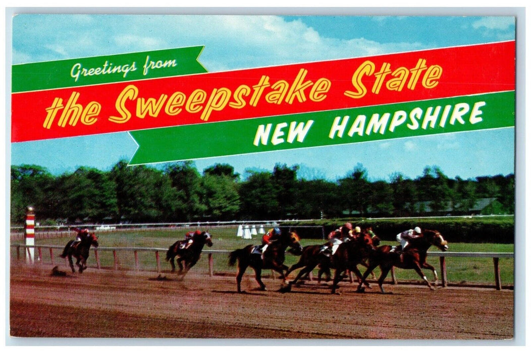 c1960 Greetings Sweepstake Horse Race Jockey Derby State New Hampshire Postcard