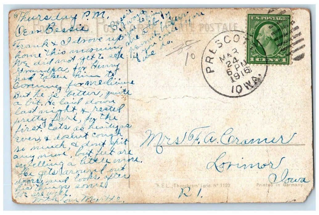 1916 Sheep At Farm Scene People Prescott Iowa IA Posted Antique Postcard