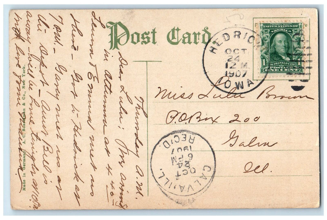 1907 City Park Plaza Shed Canyon Display Pathways Bench Ottumwa Iowa IA Postcard