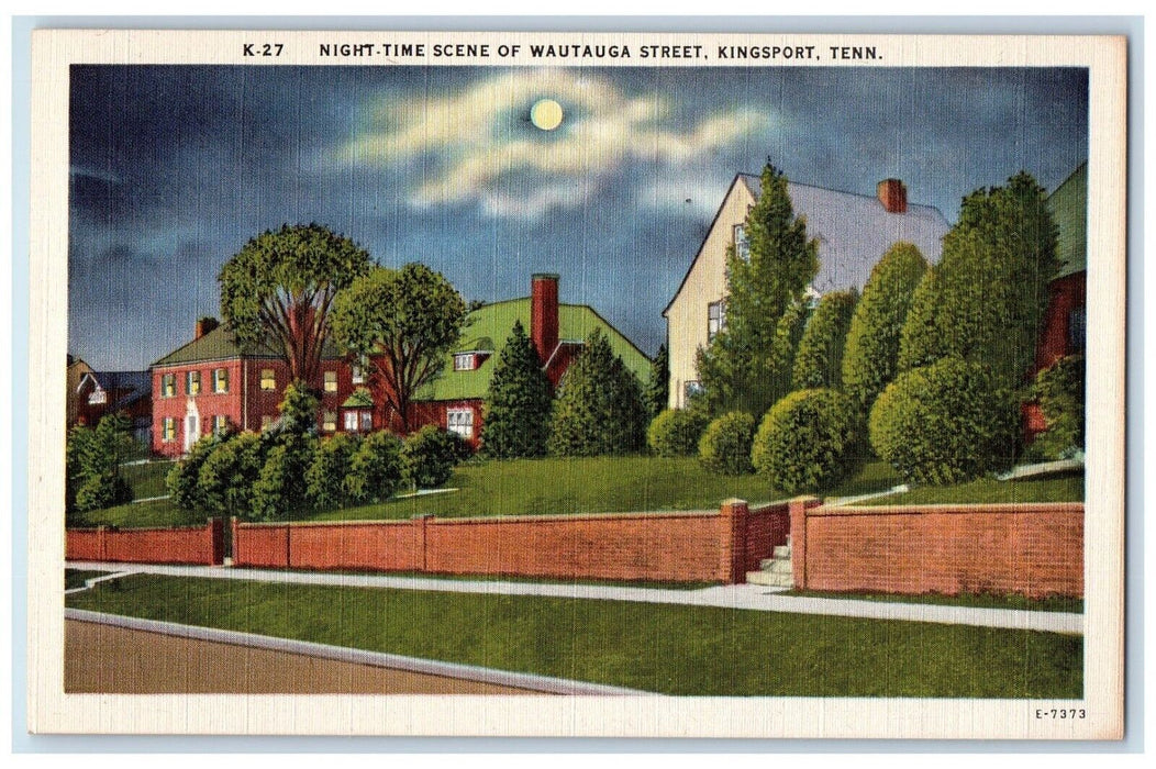 Night Time Scene Of Wautauga Street Moon View Kingsport Tennessee TN Postcard
