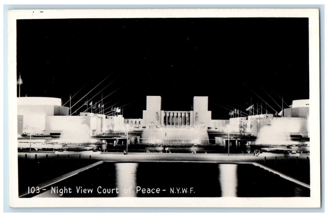 1940 Court Of Peace Night View New York World's Fair NYWF RPPC Photo Postcard