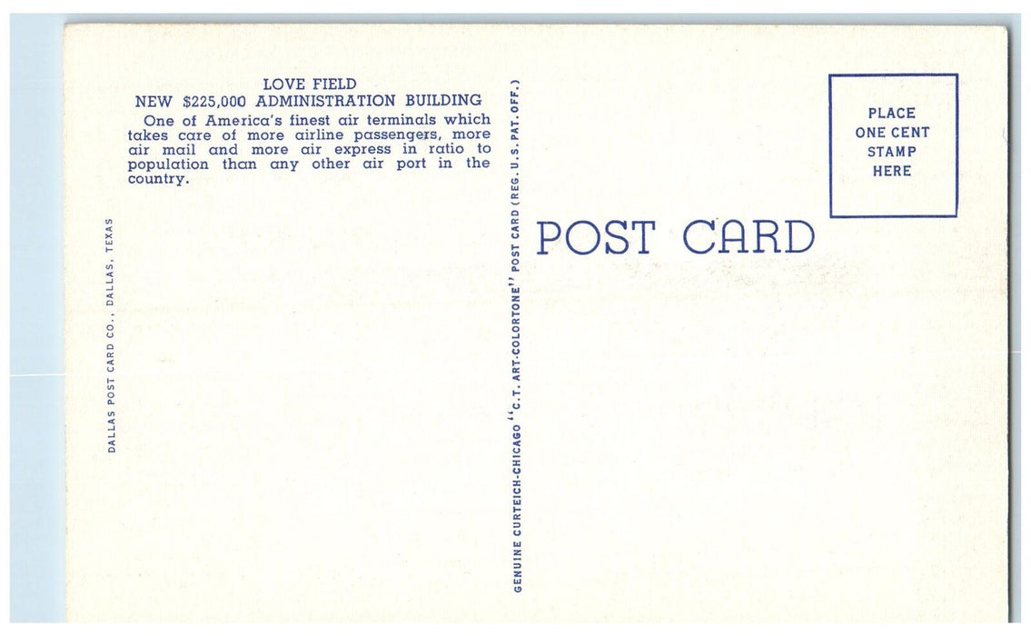 c1940's Dallas Municipal Airport Love Field Dallas Texas TX Unposted Postcard