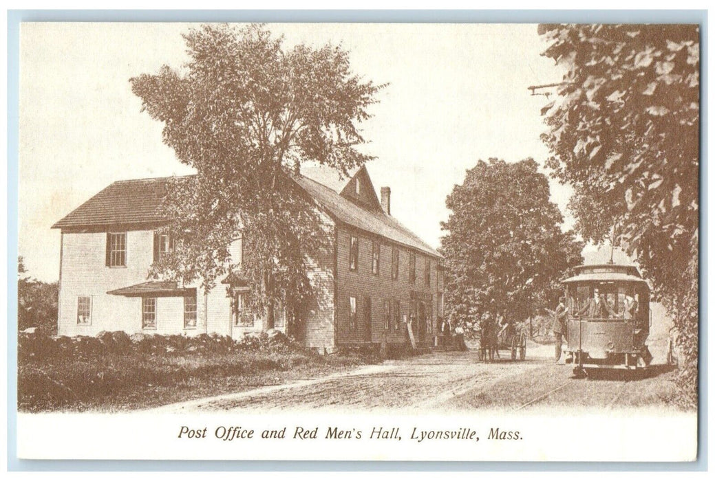 Post Office And Red Men's Hall Trolley Lyonsville Massachusetts MA Postcard