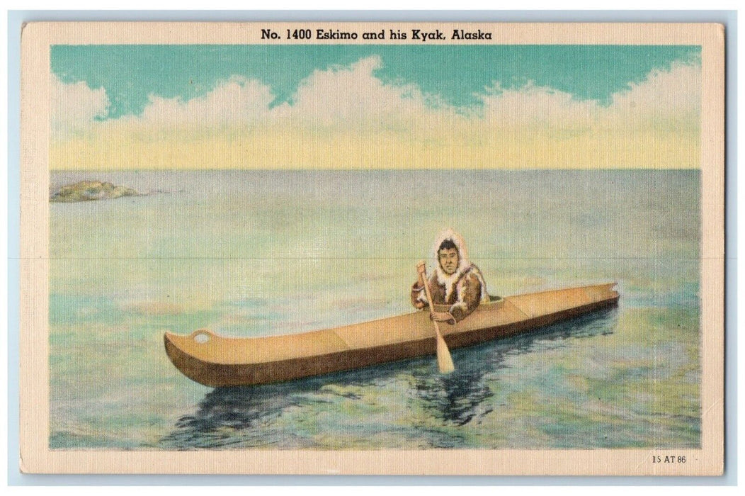 c1930's Eskimo And His Kyak Alaska AK, Sea View Unposted Vintage Postcard