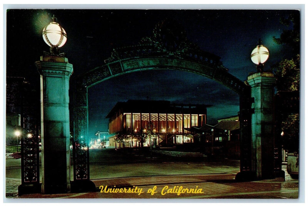 1960 University California Sather Gate Campus Night Berkeley California Postcard