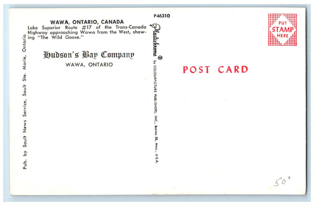 c1950's Hudson's Bay Company Wawa Ontario Canada Advertising Postcard