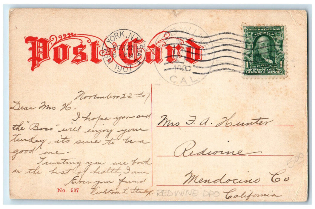 1907 Park Now Building Exterior Scene New York NY Antique Posted Postcard