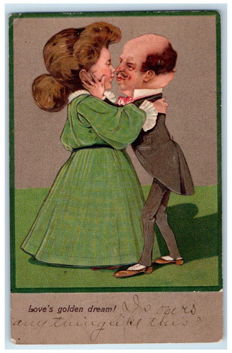 1907 Sweet Couple Romance Dancing Embossed Spring Valley IL Antique Postcard