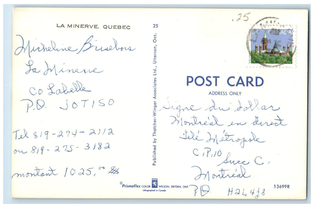 c1960's Steam Boat at La Minerve Quebec Canada Posted Vintage Postcard