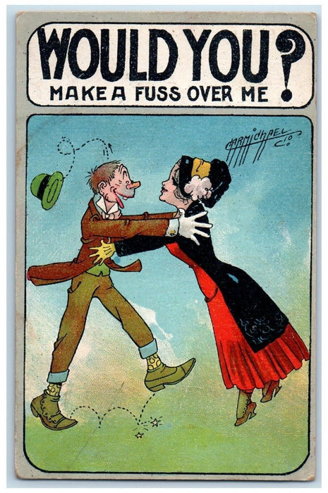 1910 Sweet Couple Romance Would You Make A Fuss Over Me Youngstown OH Postcard